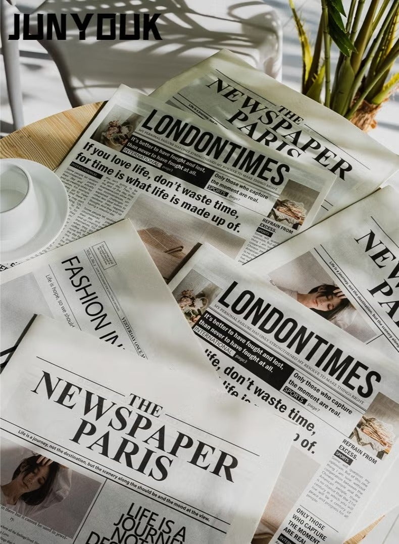 JUNYOUK 6Pcs English Newspaper Photography Props Fashion Clothing Home Decor Food Photography Background Props Flower Wrapping Paper Atmosphere Decoration - Image 1